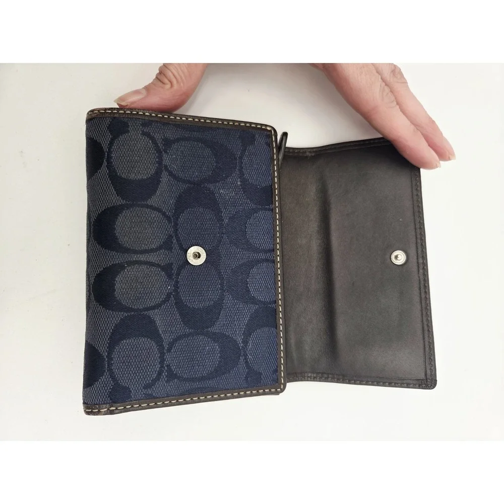 Coach Wallet Signature Navy Dark Brown Bifold 5.5x4 Medium Wallet/Card Holder